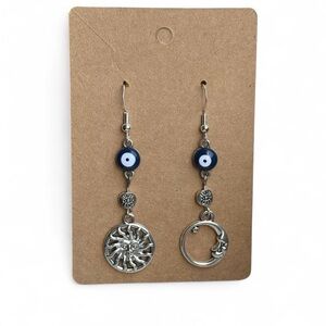 Silver Sun and Moon Dangle Earrings